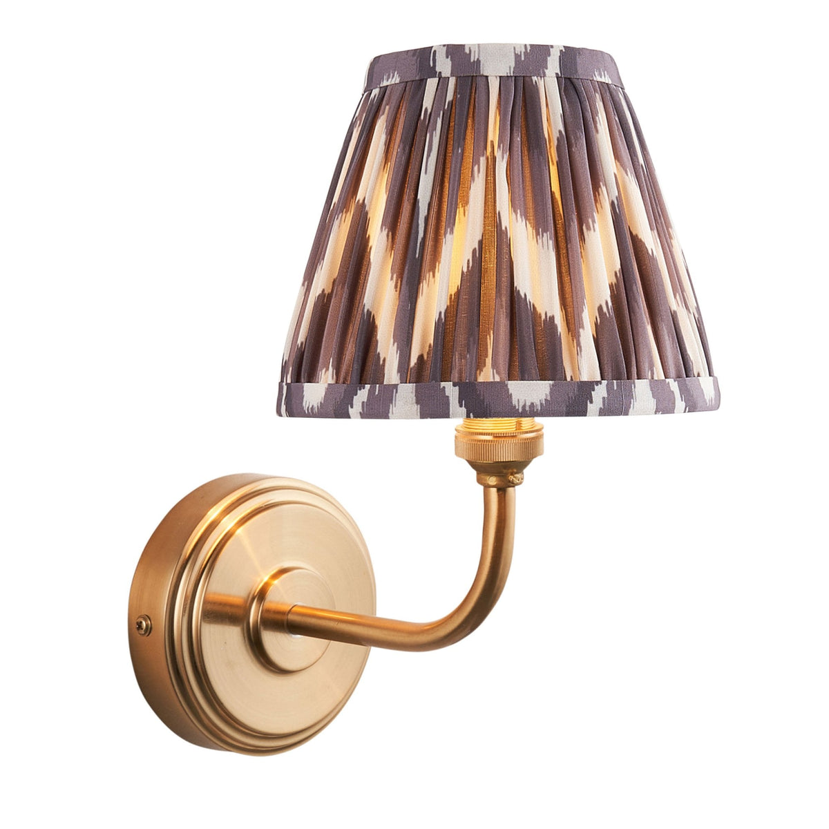 Step Arc Wall Light in Brushed Aged Brass with Zigzag 16cm Pearl Grey Shade