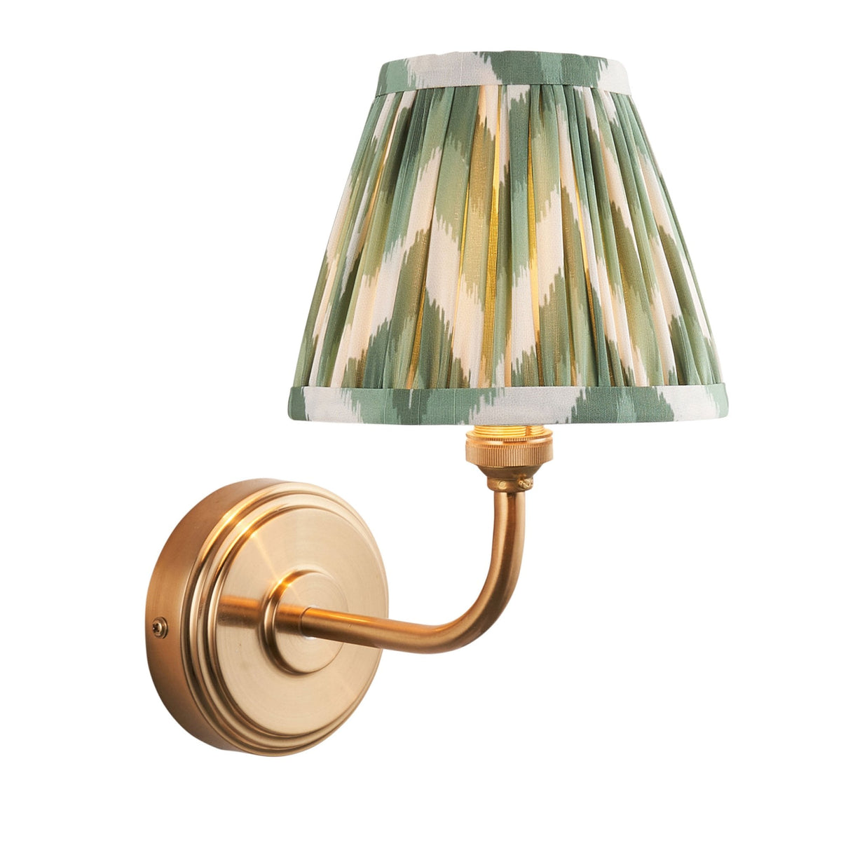 Step Arc Wall Light in Brushed Aged Brass with Zigzag 16cm Cotswold Green Shade