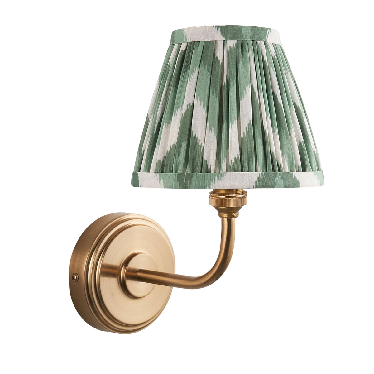 Step Arc Wall Light in Brushed Aged Brass with Zigzag 16cm Cotswold Green Shade