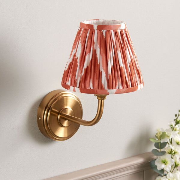 Step Arc Wall Light in Brushed Aged Brass with Zigzag 16cm Apricot Orange Shade