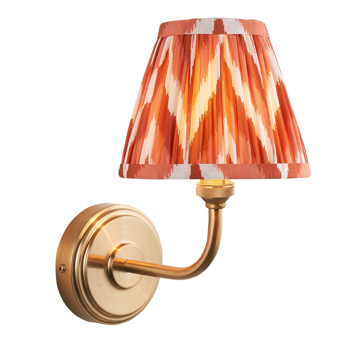 Step Arc Wall Light in Brushed Aged Brass with Zigzag 16cm Apricot Orange Shade