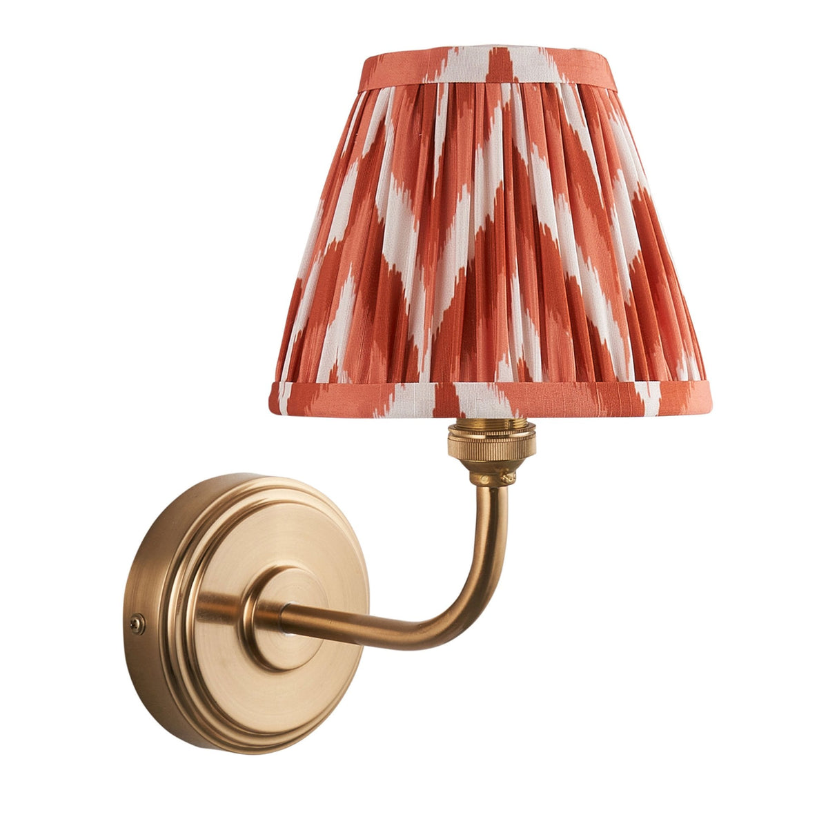 Step Arc Wall Light in Brushed Aged Brass with Zigzag 16cm Apricot Orange Shade