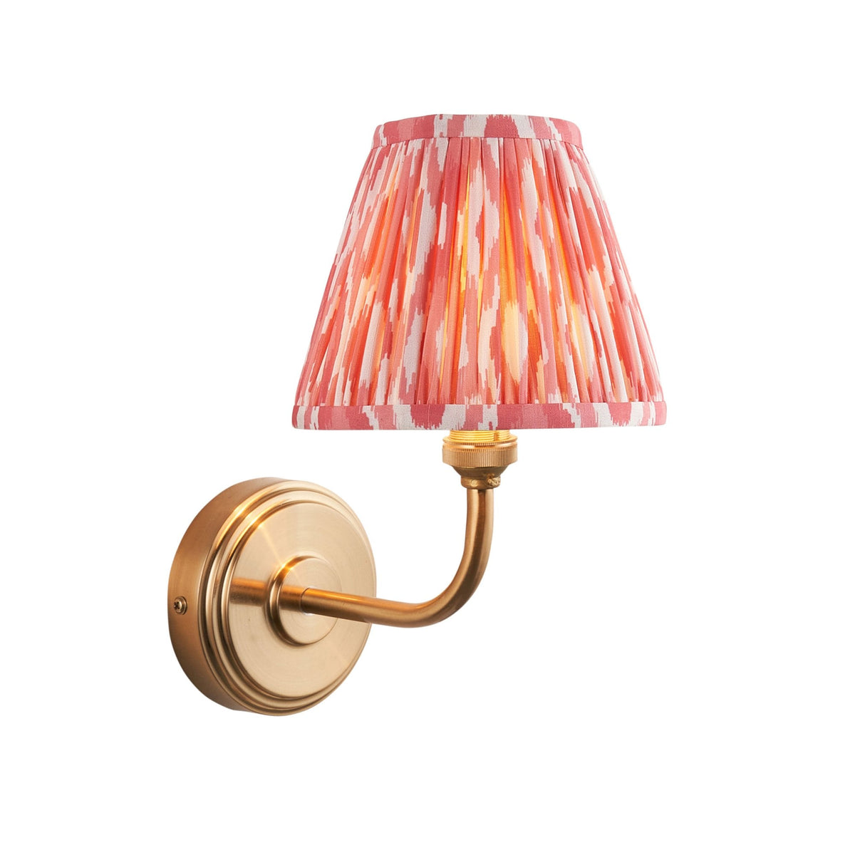 Step Arc Wall Light in Brushed Aged Brass with Ikat 16cm Coral Pink Shade
