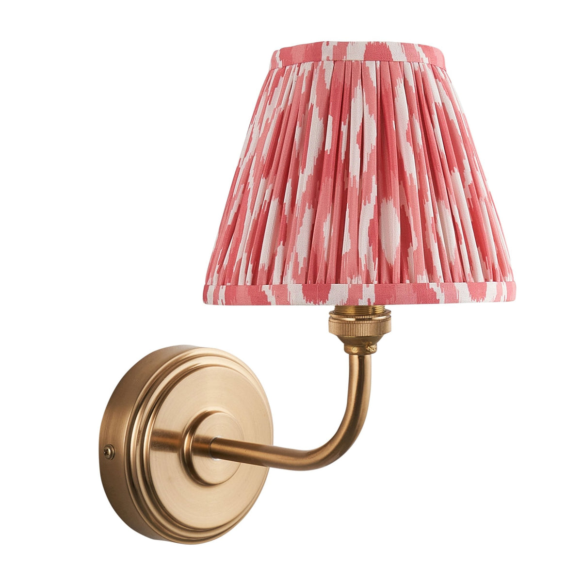 Step Arc Wall Light in Brushed Aged Brass with Ikat 16cm Coral Pink Shade