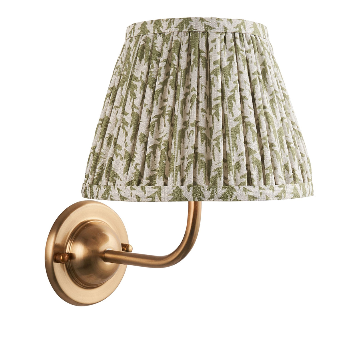 Dome Arc Wall Light in Brushed Aged Brass with Leaf 20cm Herb Green Shade