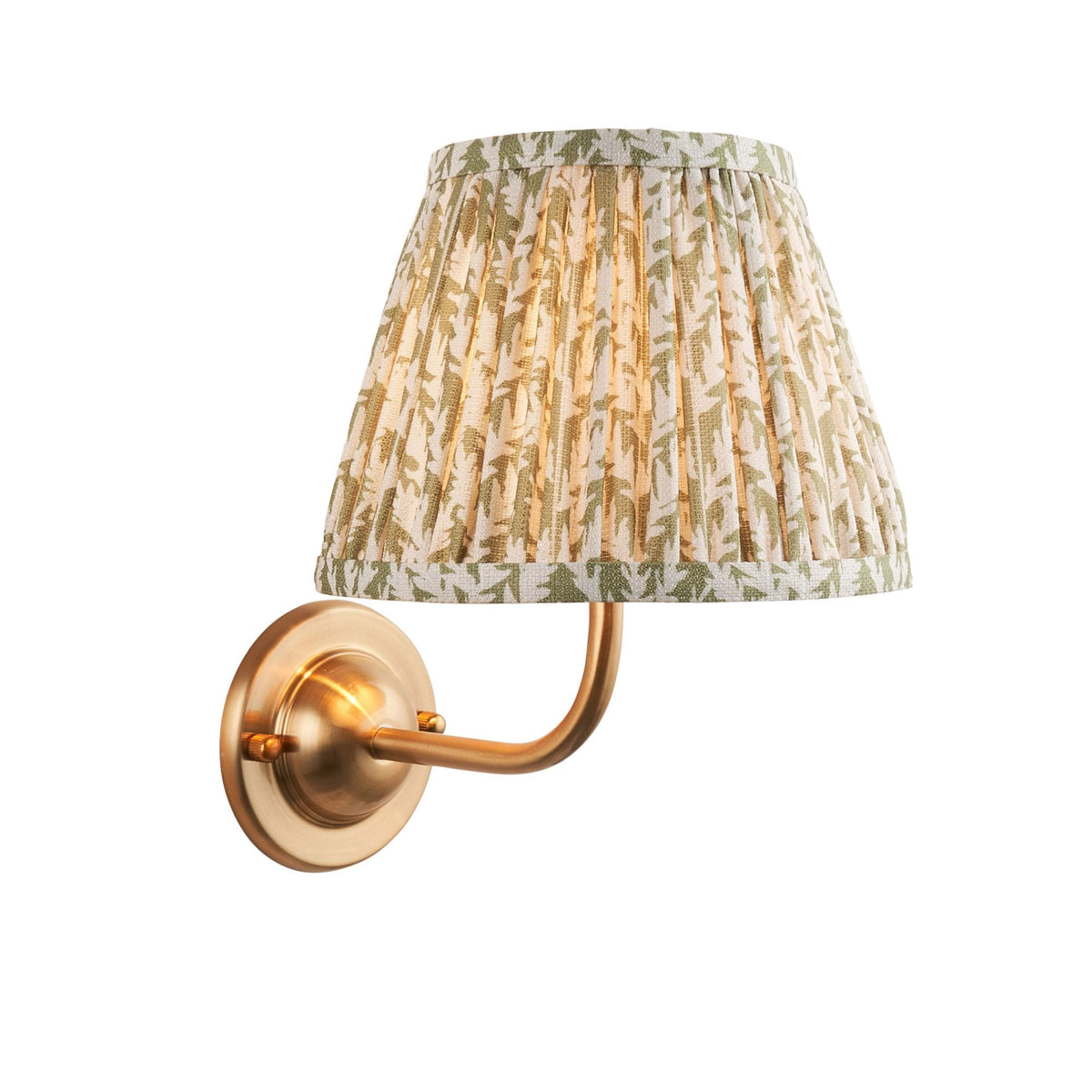 Dome Arc Wall Light in Brushed Aged Brass with Leaf 20cm Herb Green Shade