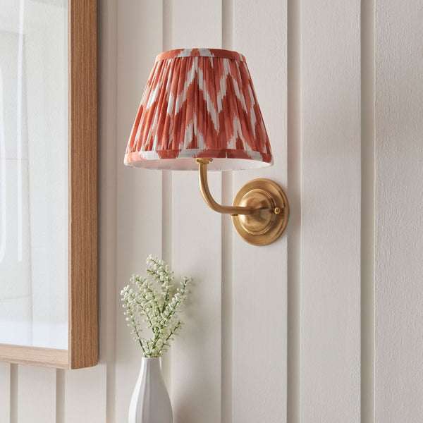 Dome Arc Wall Light in Brushed Aged Brass with Zigzag 20cm Apricot Orange Shade