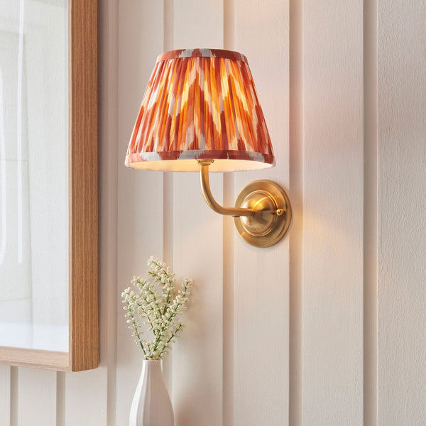 Dome Arc Wall Light in Brushed Aged Brass with Zigzag 20cm Apricot Orange Shade