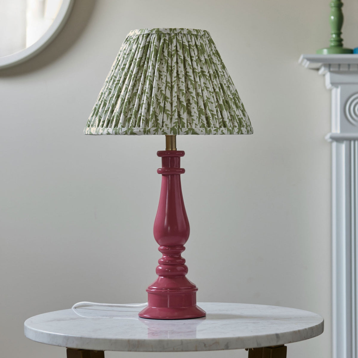 Myrtle Table Lamp in Pink Clay with Leaf 30cm Herb Green Shade