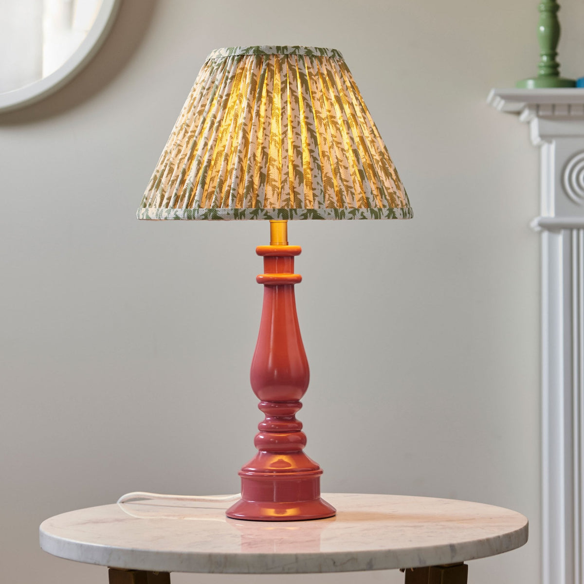 Myrtle Table Lamp in Pink Clay with Leaf 30cm Herb Green Shade