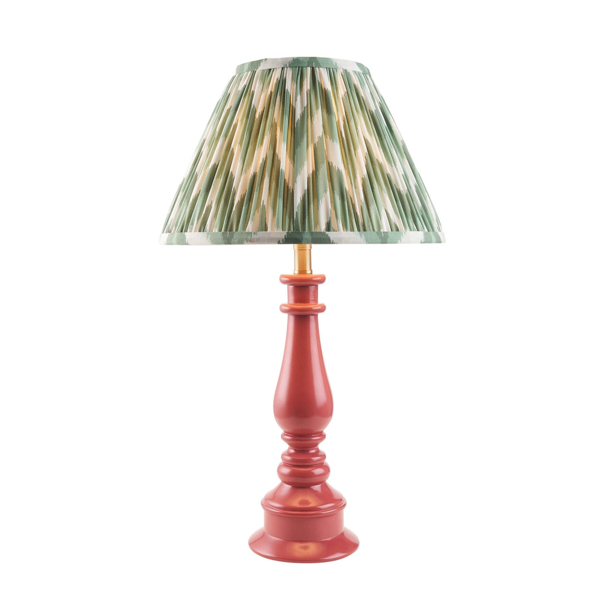 Myrtle Table Lamp in Pink Clay with Zigzag 30cm Cotswold Green Shade