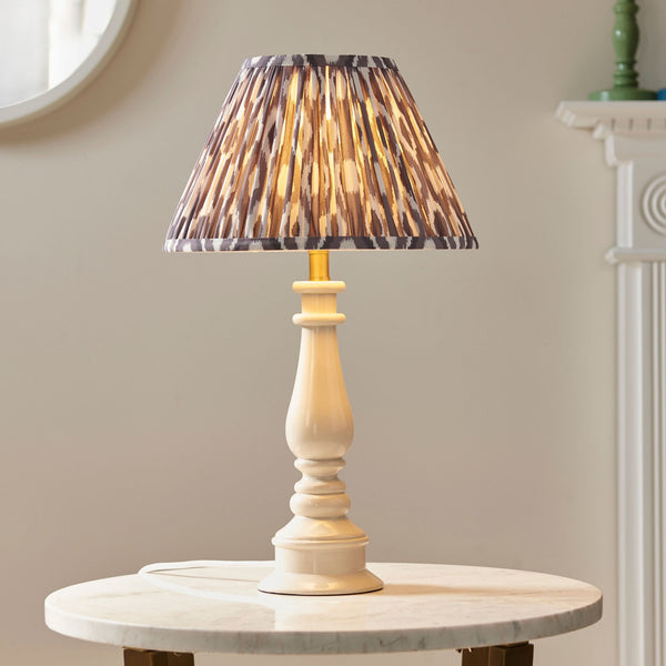Myrtle Table Lamp in Almond White with Ikat 30cm Pearl Grey Shade