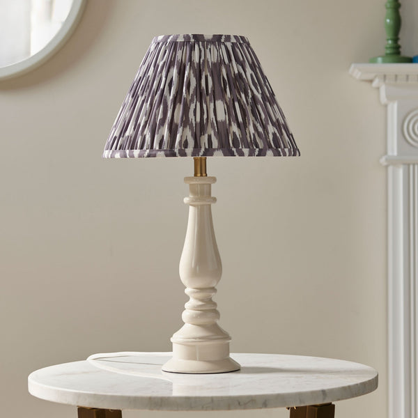 Myrtle Table Lamp in Almond White with Ikat 30cm Pearl Grey Shade