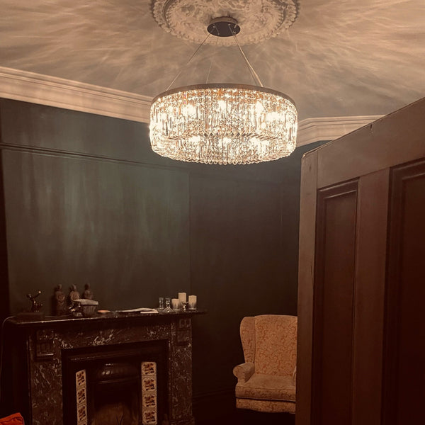 Lustleigh 80cm Round Pendant Chandelier in Polished Gold & Crystal