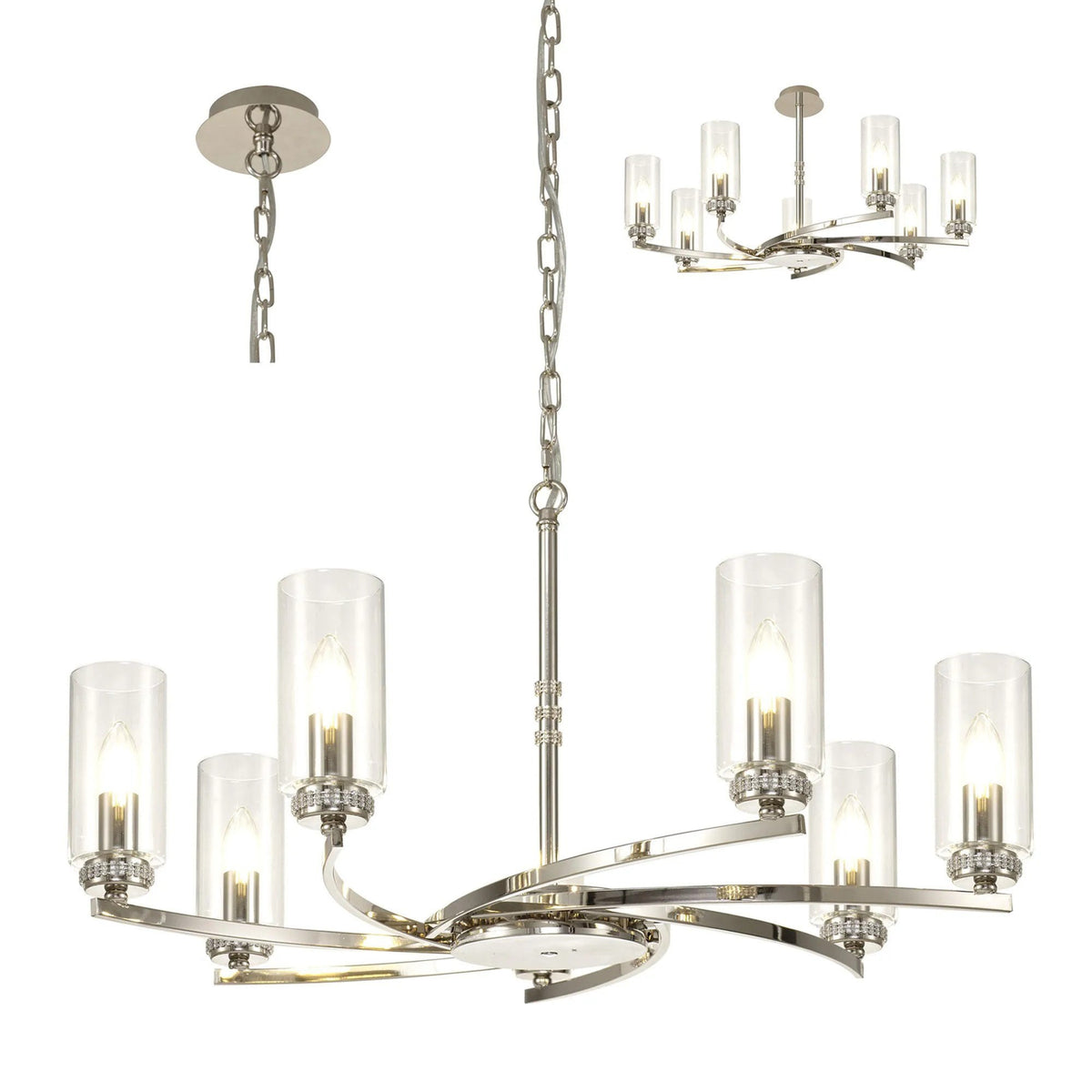 Dunstone 7 Arm Pendant or Semi Flush in Polished Nickel