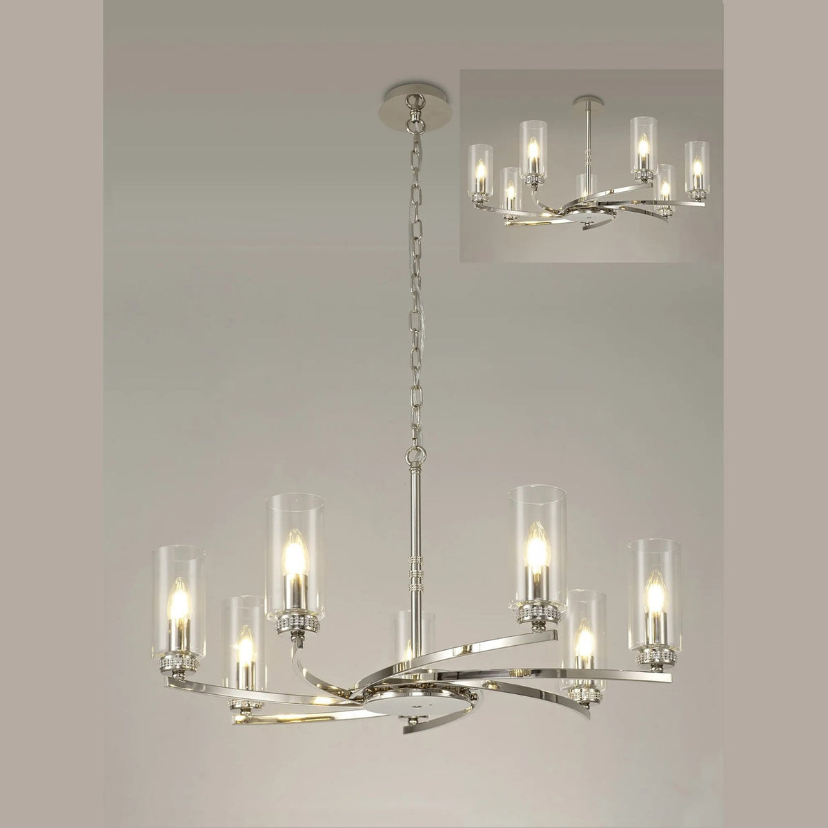 Dunstone 7 Arm Pendant or Semi Flush in Polished Nickel