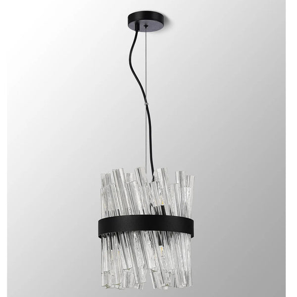 Kelly Six Light Pendant in Satin Black & Clear Glass