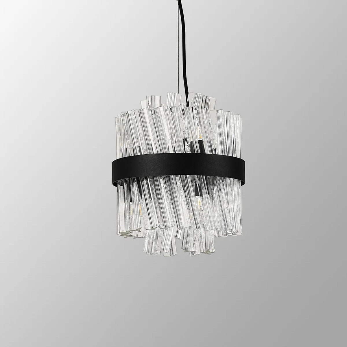 Kelly Six Light Pendant in Satin Black & Clear Glass