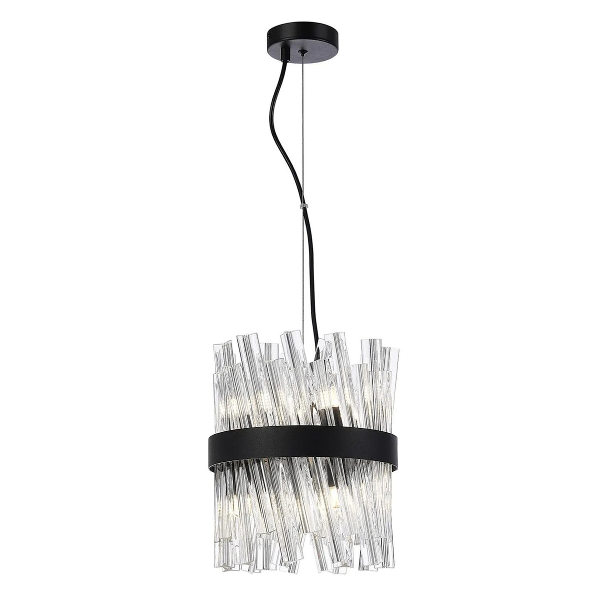 Kelly Six Light Pendant in Satin Black & Clear Glass
