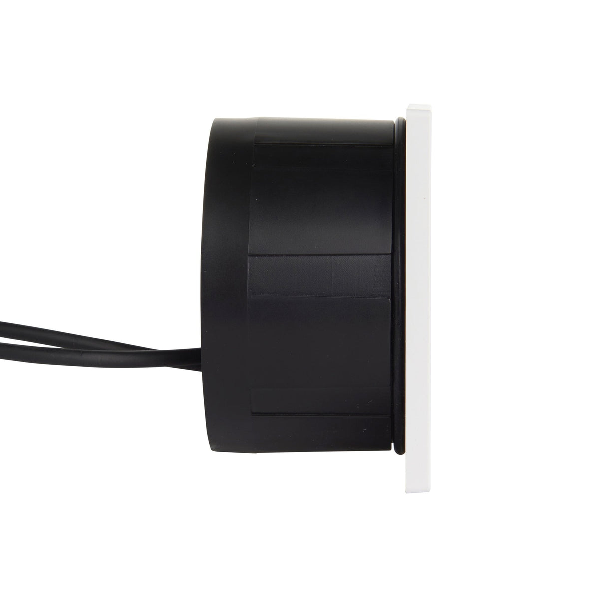 Side profile of the recessed wall light with wires attached.