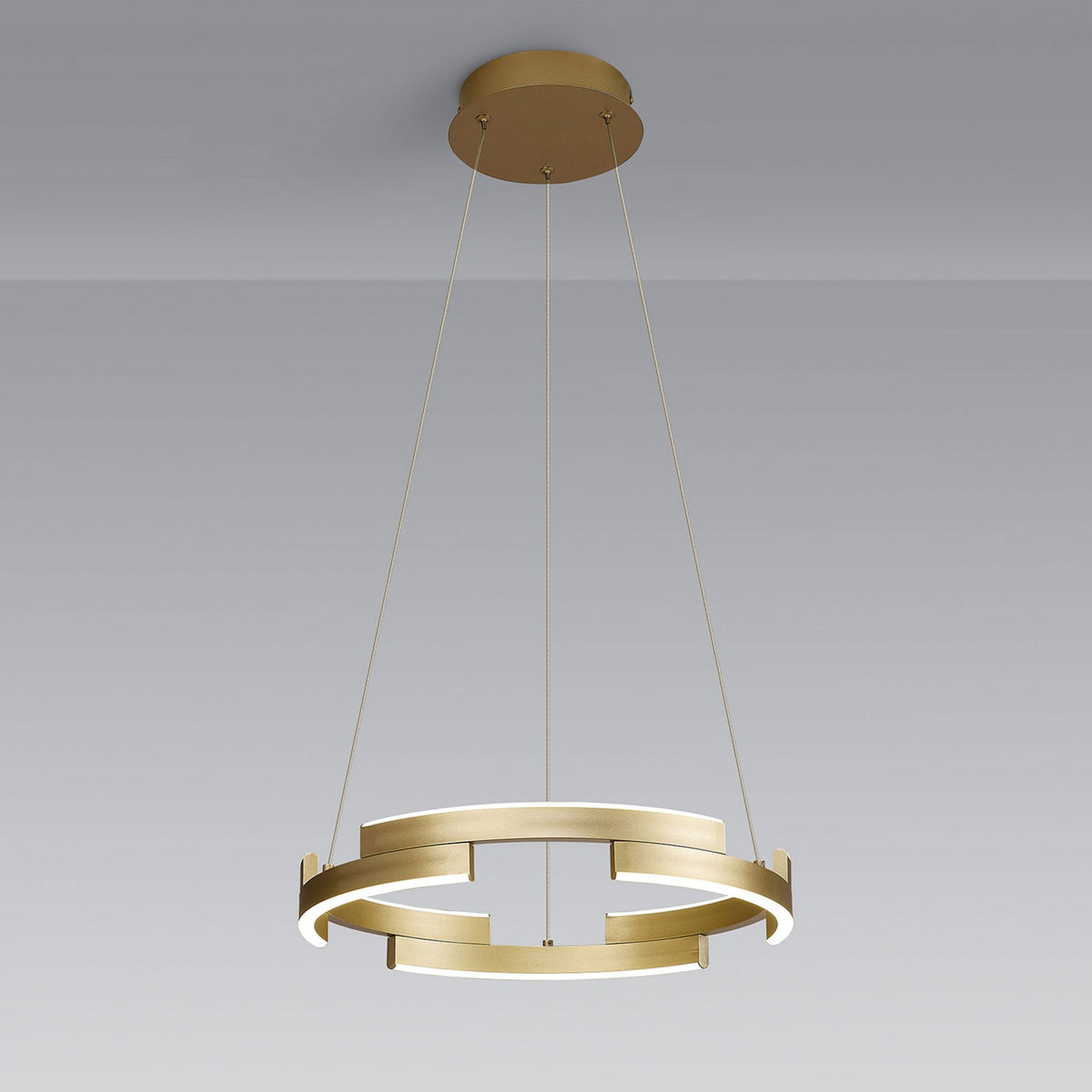 Alfreton 40cm 22W LED Pendant in Satin Gold Finish & Opal Diffusers