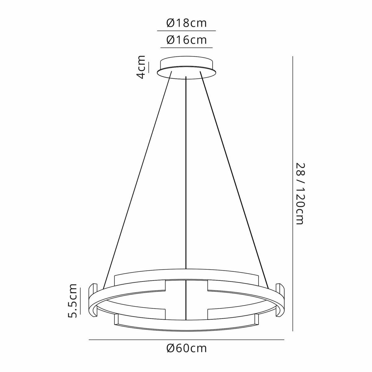 Alfreton 60cm 36W LED Pendant in Satin Gold Finish & Opal Diffusers