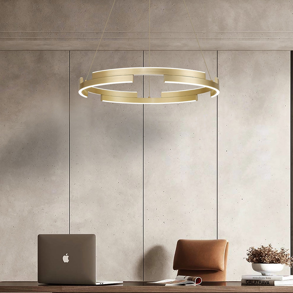 Alfreton 60cm 36W LED Pendant in Satin Gold Finish & Opal Diffusers