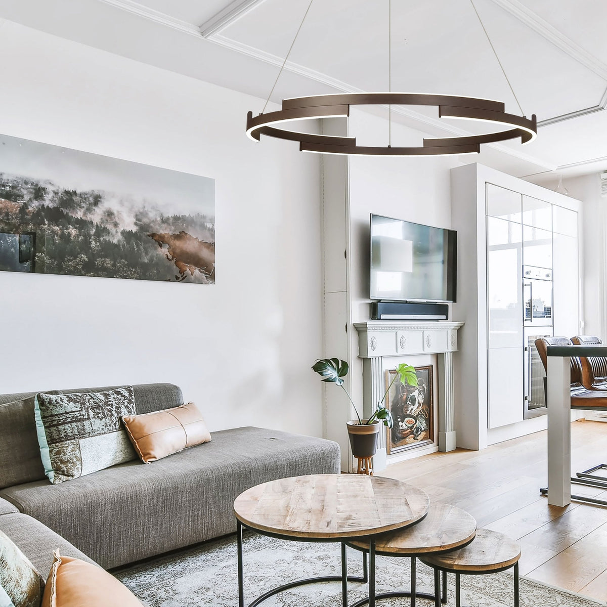 Alfreton 80cm 44W LED Pendant in Brown Oxide Finish & Opal Diffusers