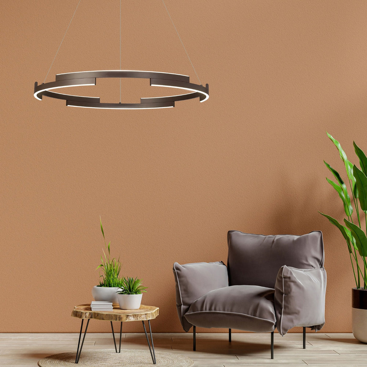 Alfreton 80cm 44W LED Pendant in Brown Oxide Finish & Opal Diffusers