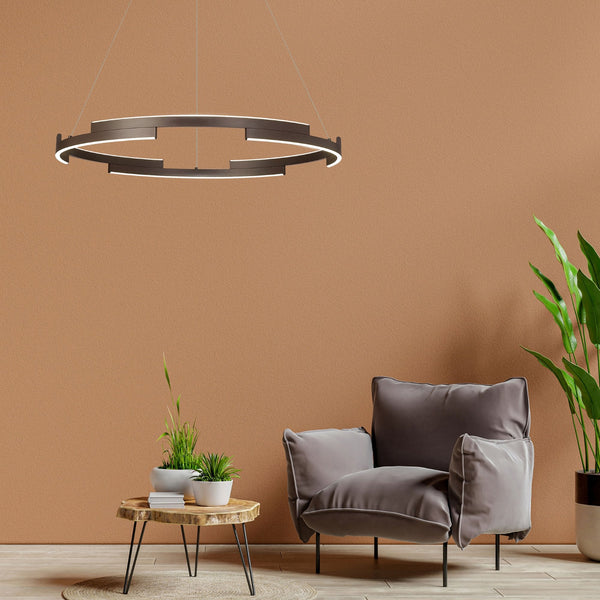 Alfreton 80cm 44W LED Pendant in Brown Oxide Finish & Opal Diffusers