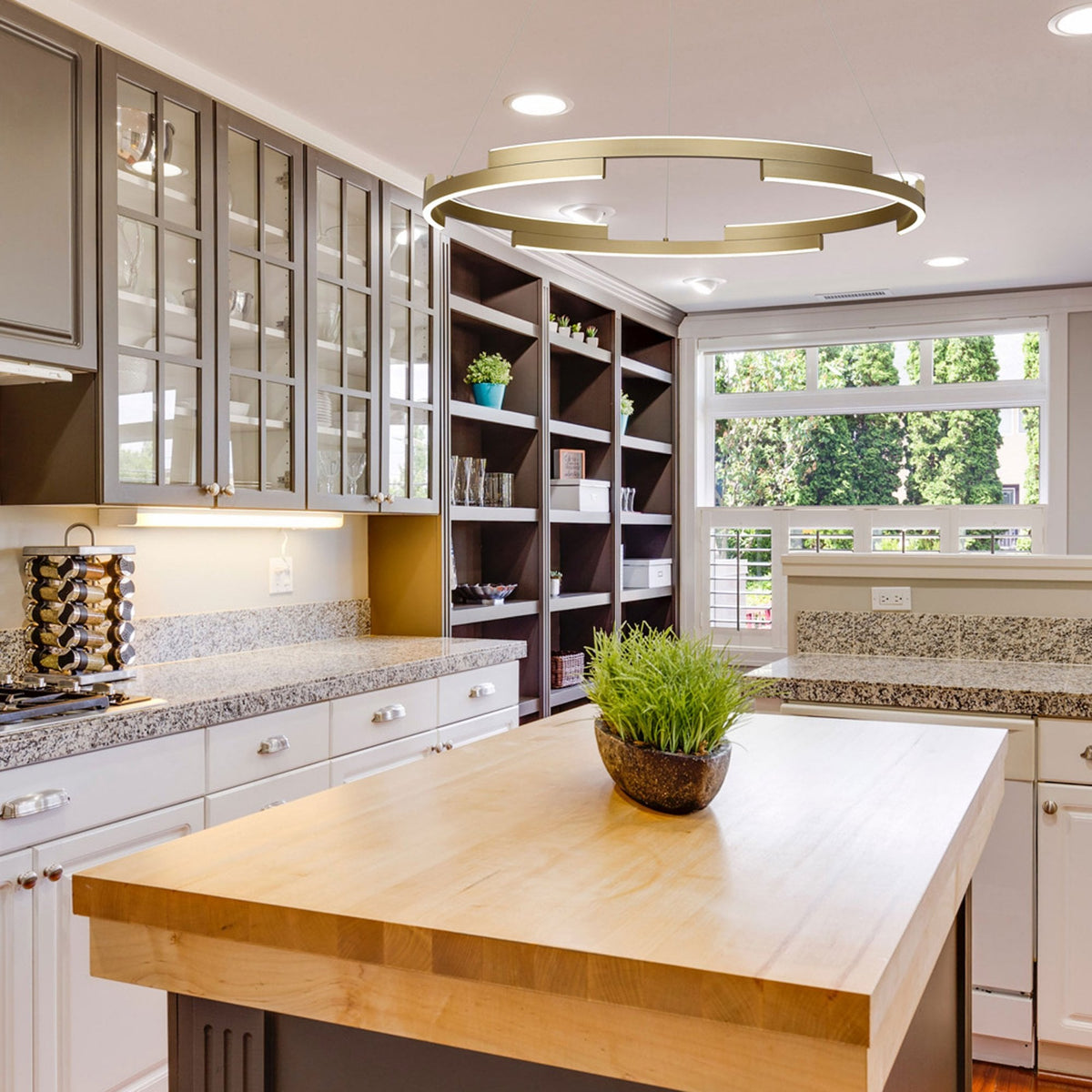 Alfreton 80cm 44W LED Pendant in Satin Gold Finish & Opal Diffusers