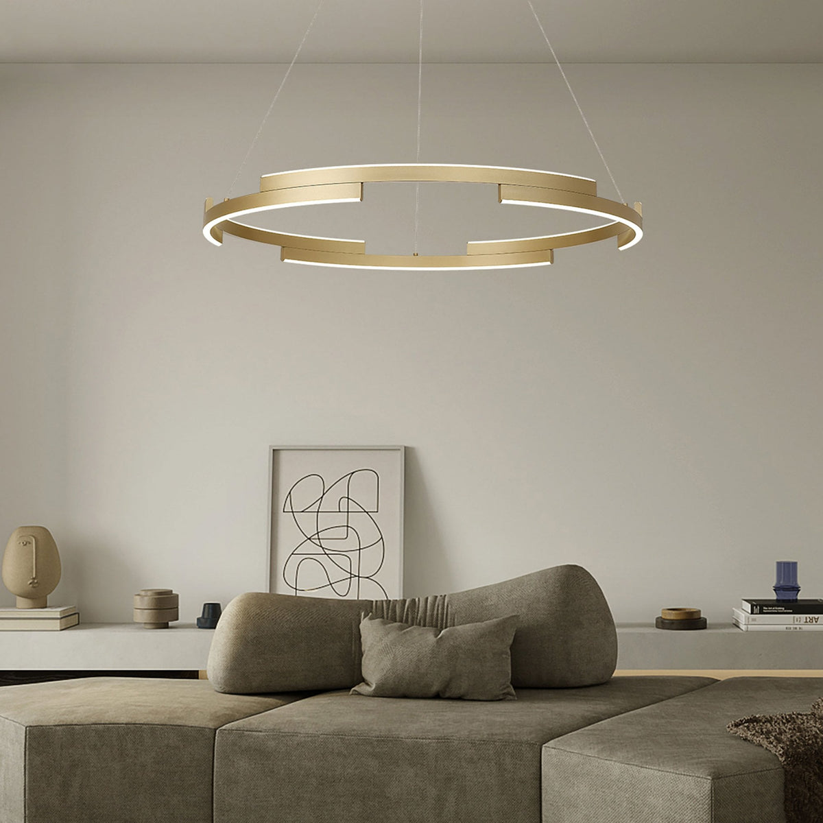 Alfreton 80cm 44W LED Pendant in Satin Gold Finish & Opal Diffusers