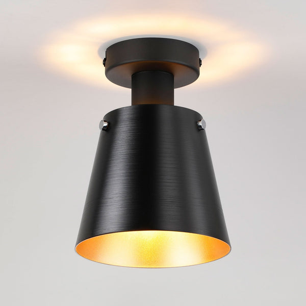 Essington 16cm Ceiling Light with Black Base & Sand Black and Gold Metal Shade