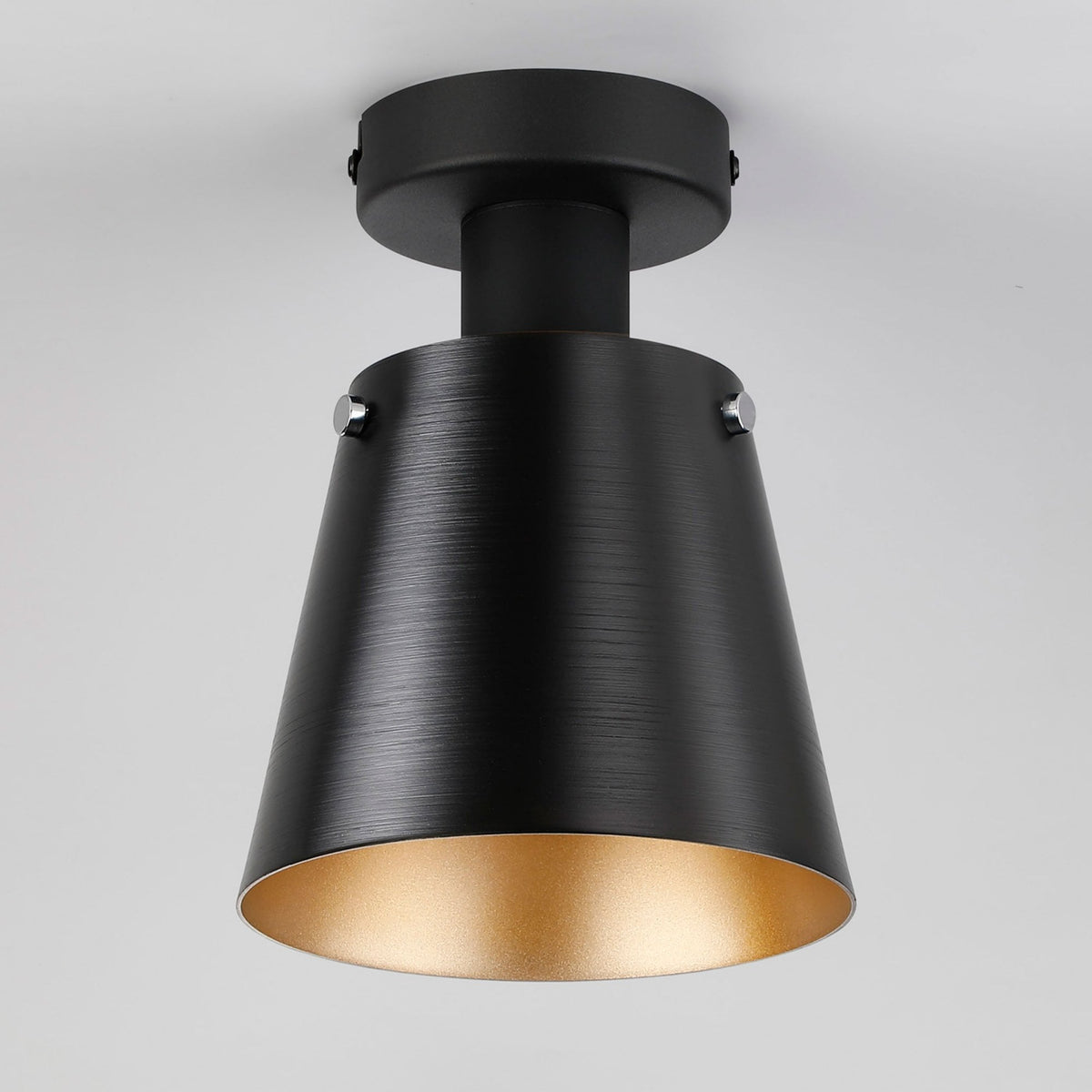 Essington 16cm Ceiling Light with Black Base & Sand Black and Gold Metal Shade