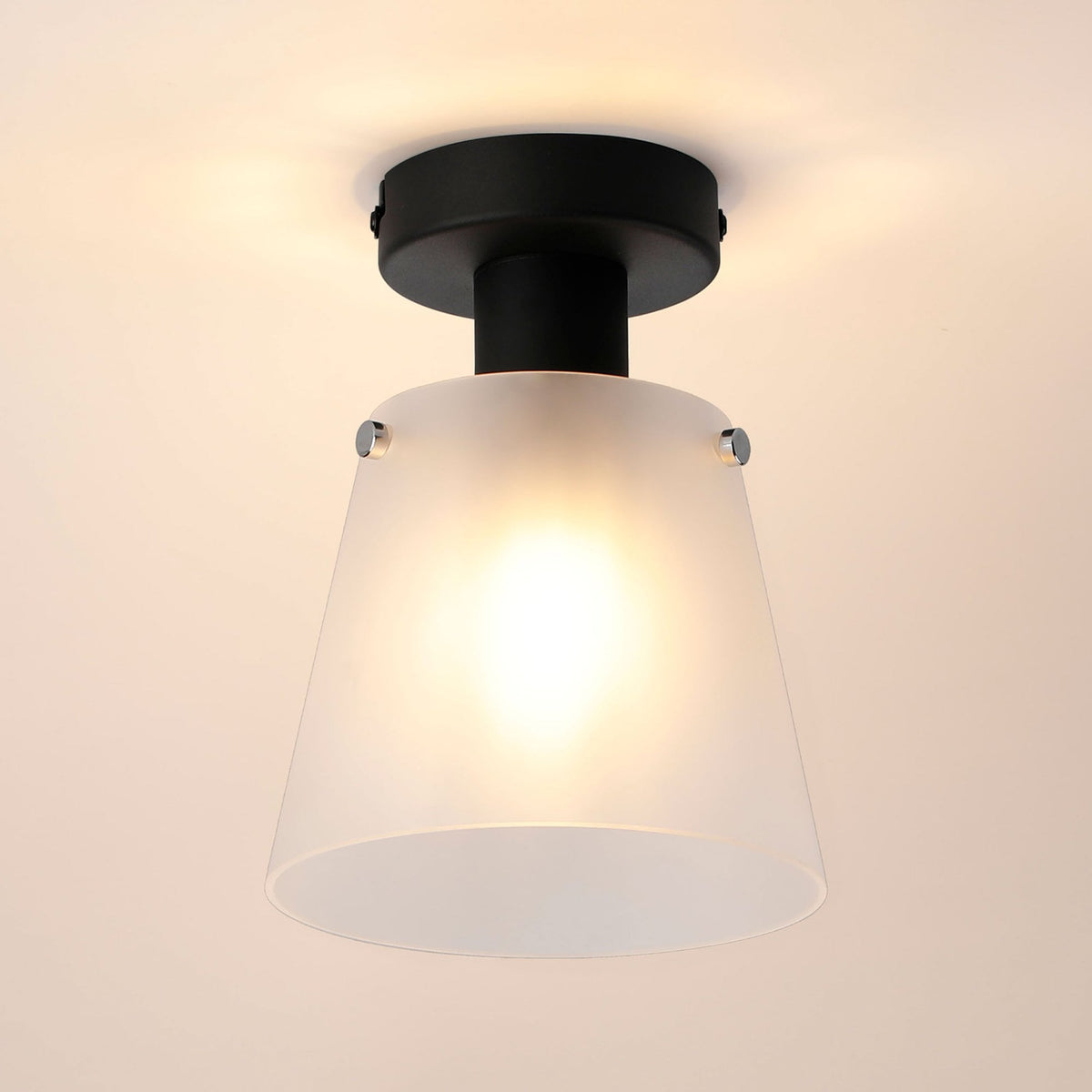 Essington 16cm Ceiling Light with Black Base & Frosted White Glass Shade