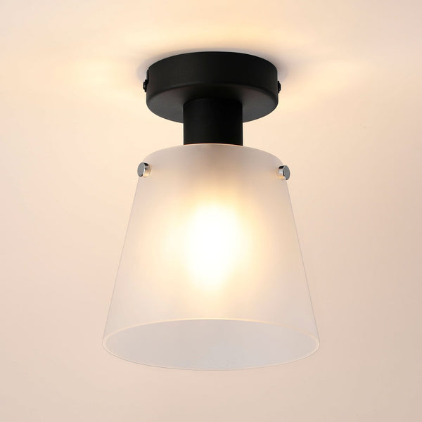 Essington 16cm Ceiling Light with Black Base & Frosted White Glass Shade