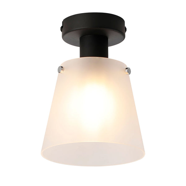 Essington 16cm Ceiling Light with Black Base & Frosted White Glass Shade