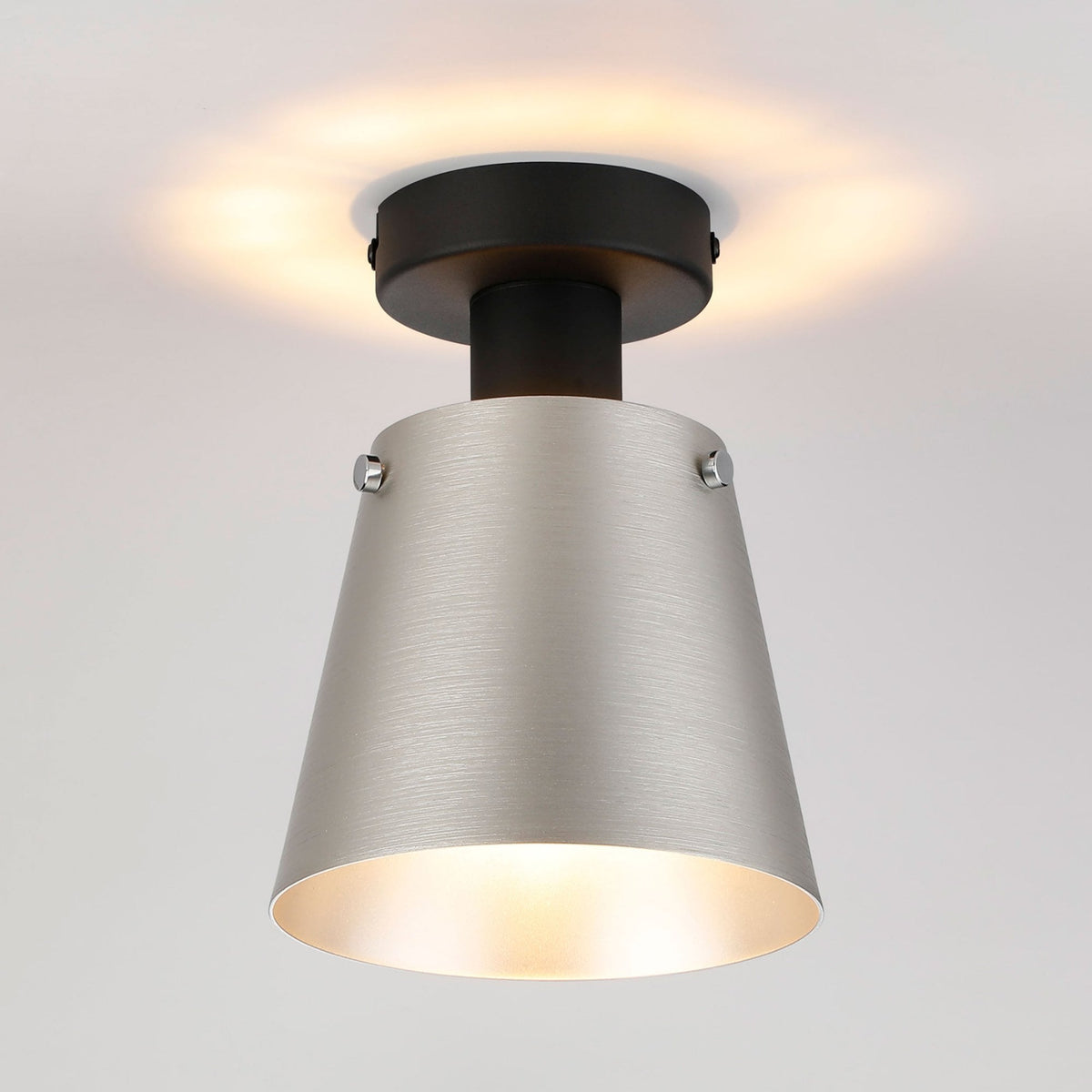 Essington 16cm Ceiling Light with Black Base & Light Grey and Silver Metal Shade