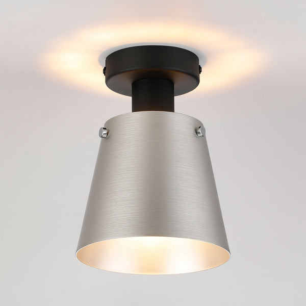 Essington 16cm Ceiling Light with Black Base & Light Grey and Silver Metal Shade