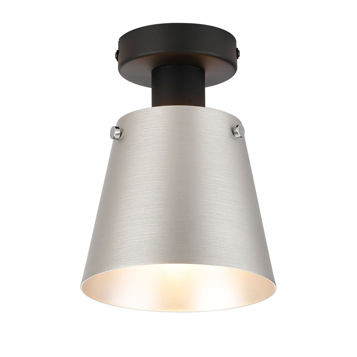 Essington 16cm Ceiling Light with Black Base & Light Grey and Silver Metal Shade