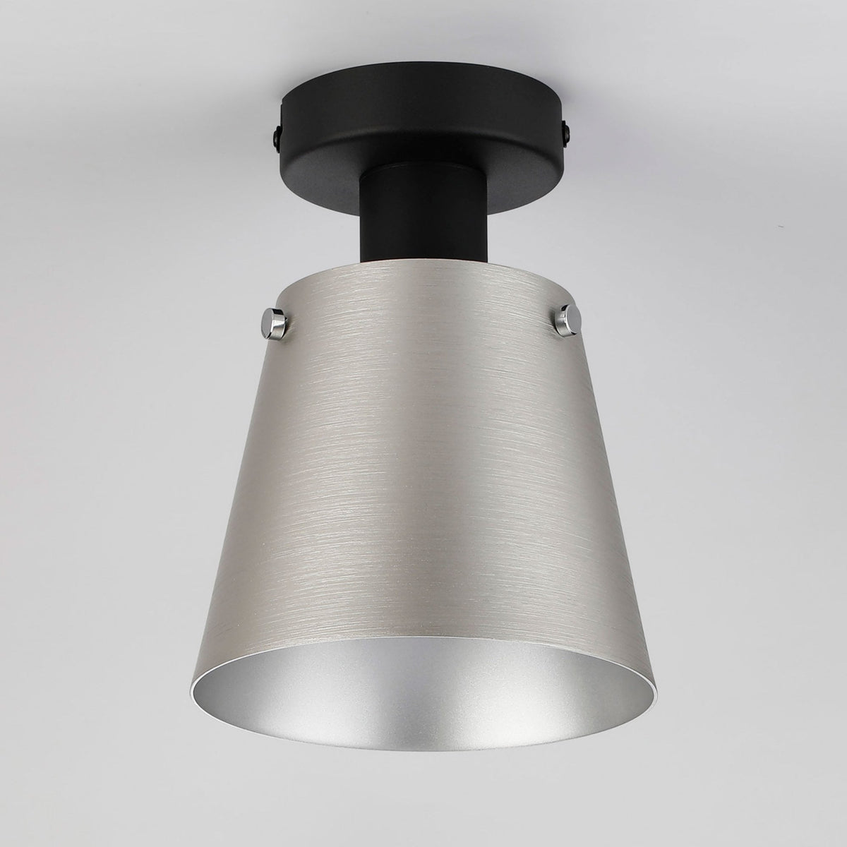 Essington 16cm Ceiling Light with Black Base & Light Grey and Silver Metal Shade