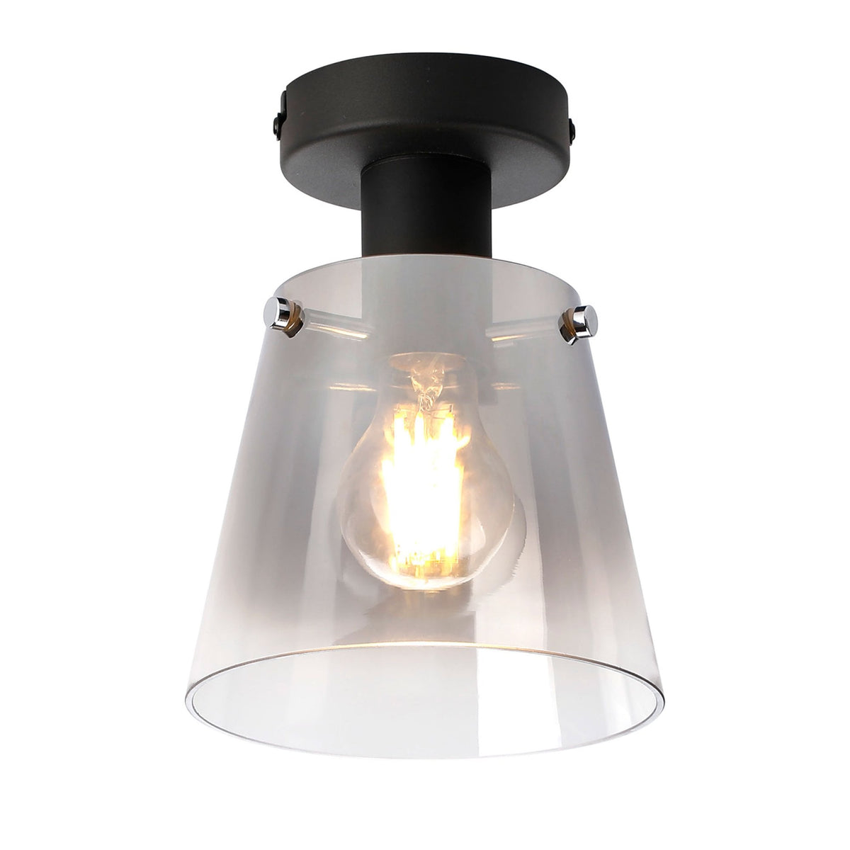 Essington 16cm Ceiling Light with Black Base & Smoke Fade Glass Shade