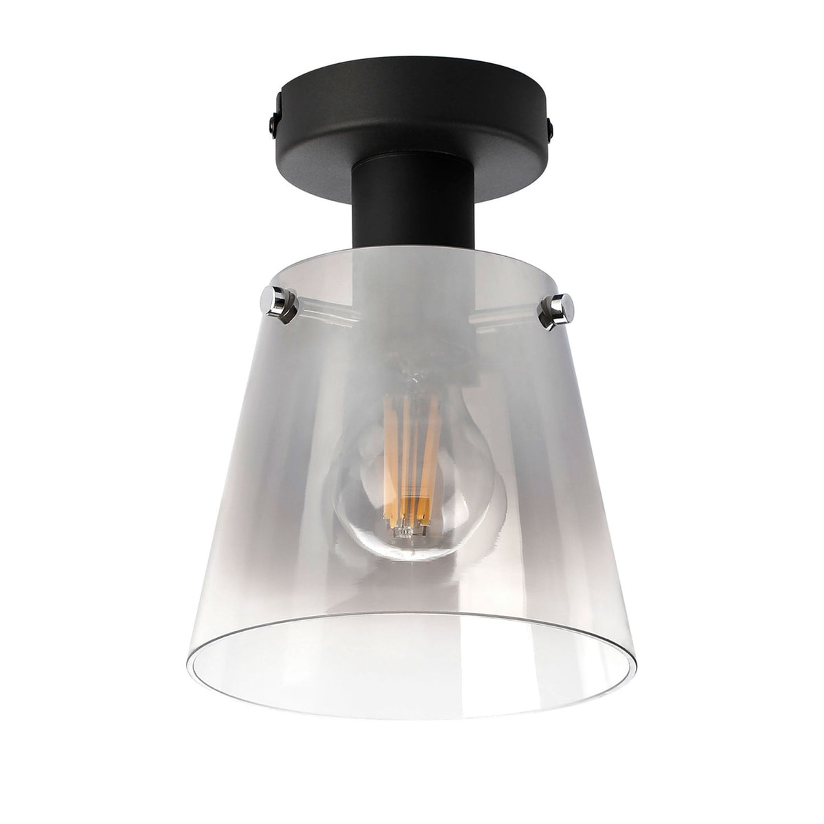 Essington 16cm Ceiling Light with Black Base & Smoke Fade Glass Shade