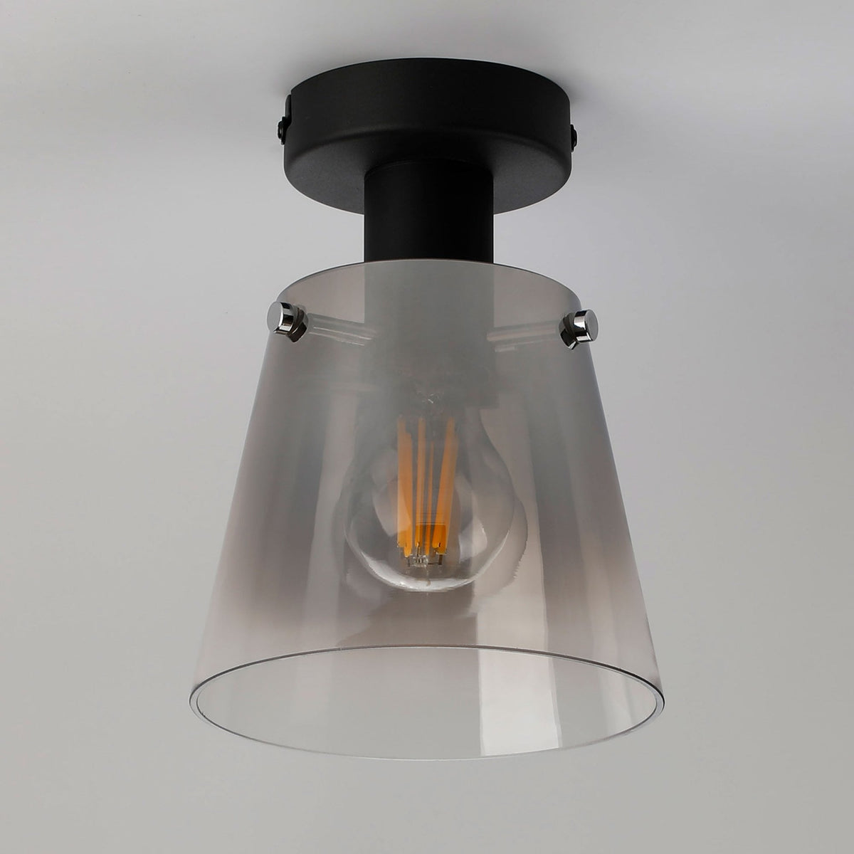 Essington 16cm Ceiling Light with Black Base & Smoke Fade Glass Shade