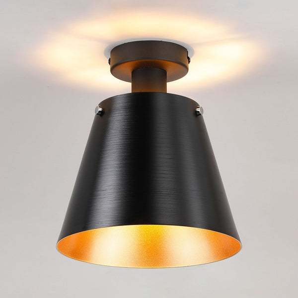 Essington 23cm Ceiling Light with Black Base & Sand Black and Gold Metal Shade