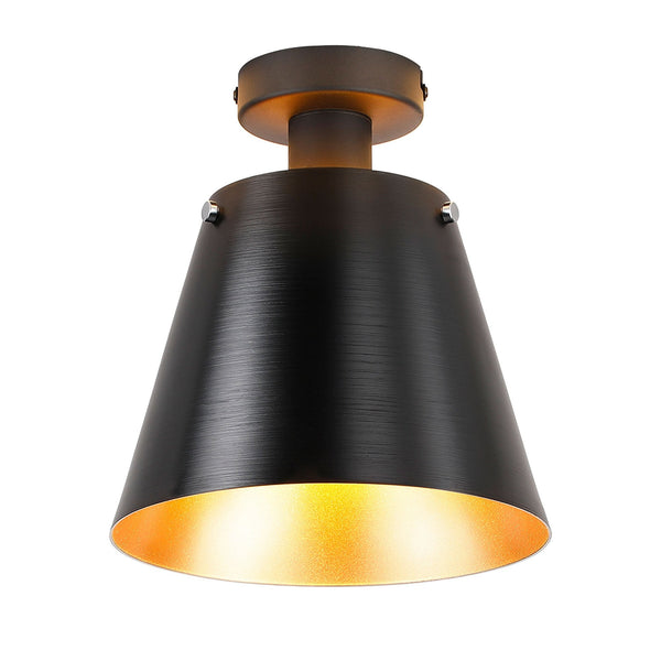 Essington 23cm Ceiling Light with Black Base & Sand Black and Gold Metal Shade