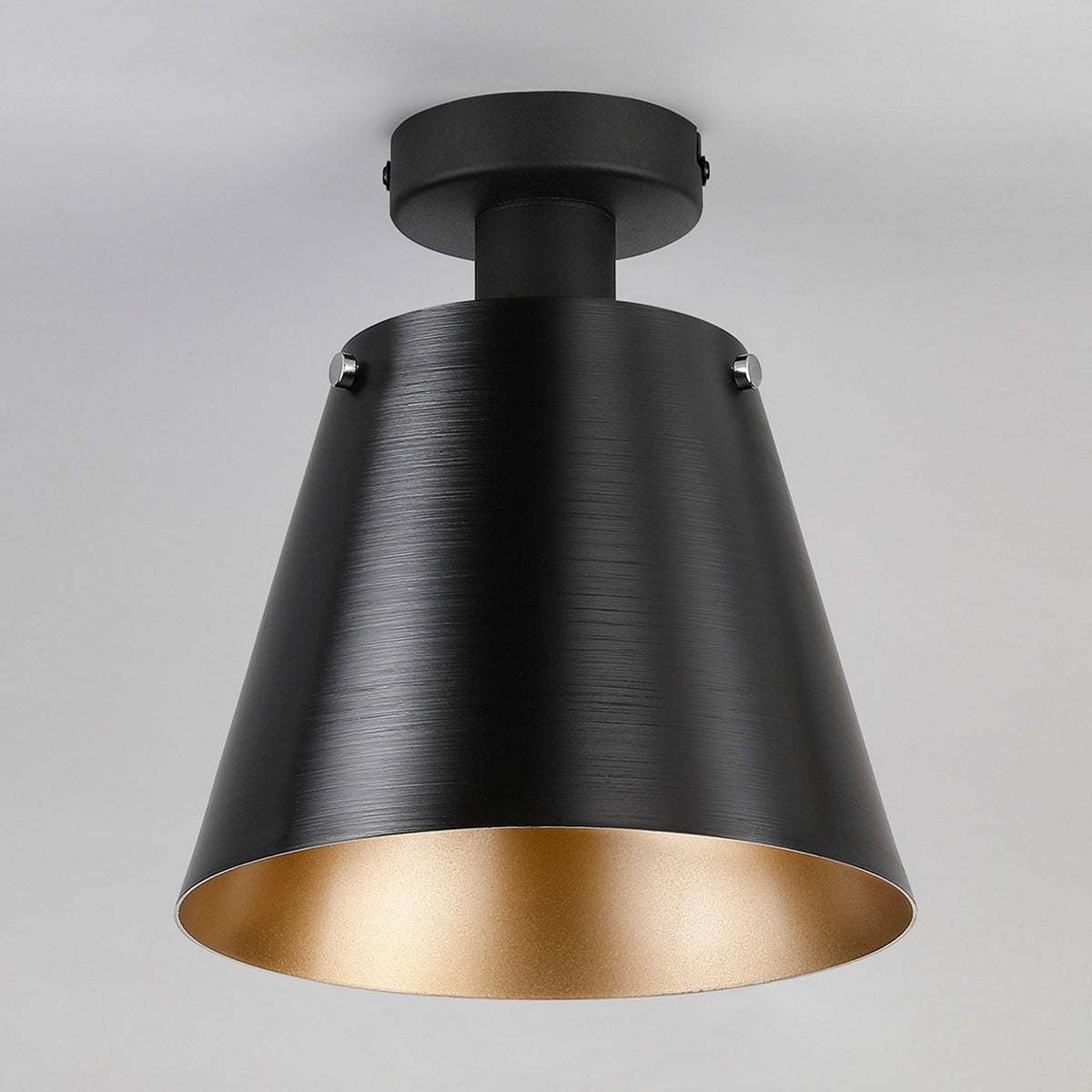 Essington 23cm Ceiling Light with Black Base & Sand Black and Gold Metal Shade