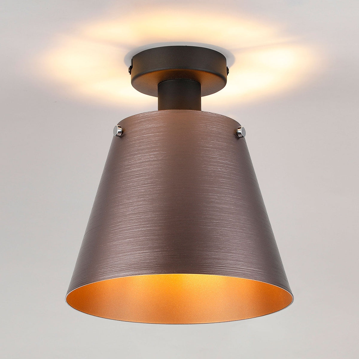 Essington 23cm Ceiling Light with Black Base & Brown and Copper Metal Shade