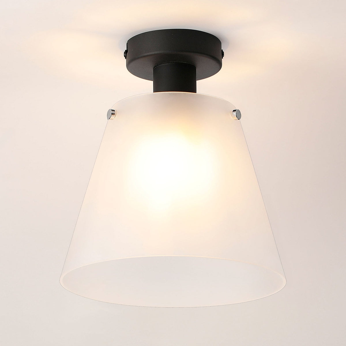 Essington 23cm Ceiling Light with Black Base & Frosted White Glass Shade