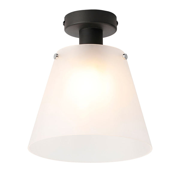 Essington 23cm Ceiling Light with Black Base & Frosted White Glass Shade